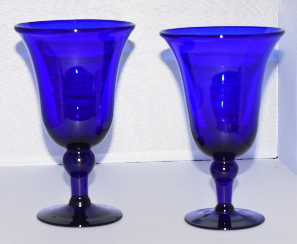 Victor Carranza Mexican Handblown Cobalt Atlantis Paradise 7" Stem Glass Goblets